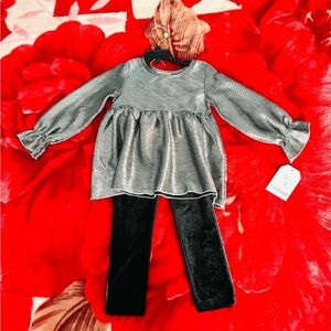 2 Pieces girls Set Holiday Fashion Flapdoodles Top & velour pant Size various